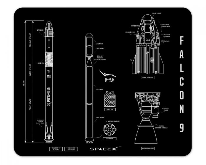 Falcon 9 Blueprint Black Mousepad 1/4