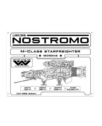 Alien Nostromo Specifications Data Plate White Aluminum Sign