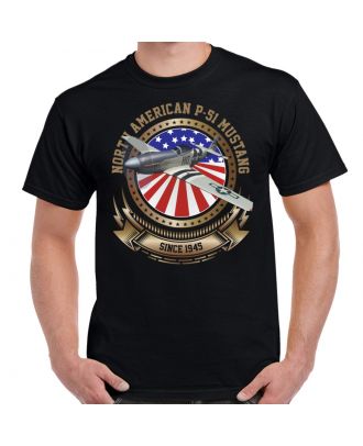P-51 Mustang Stars and Stripes Men's T-Shirt Black