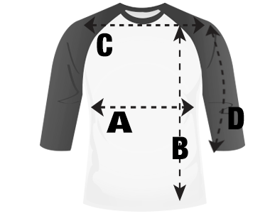 Mens Raglan T-Shirt Size Guide